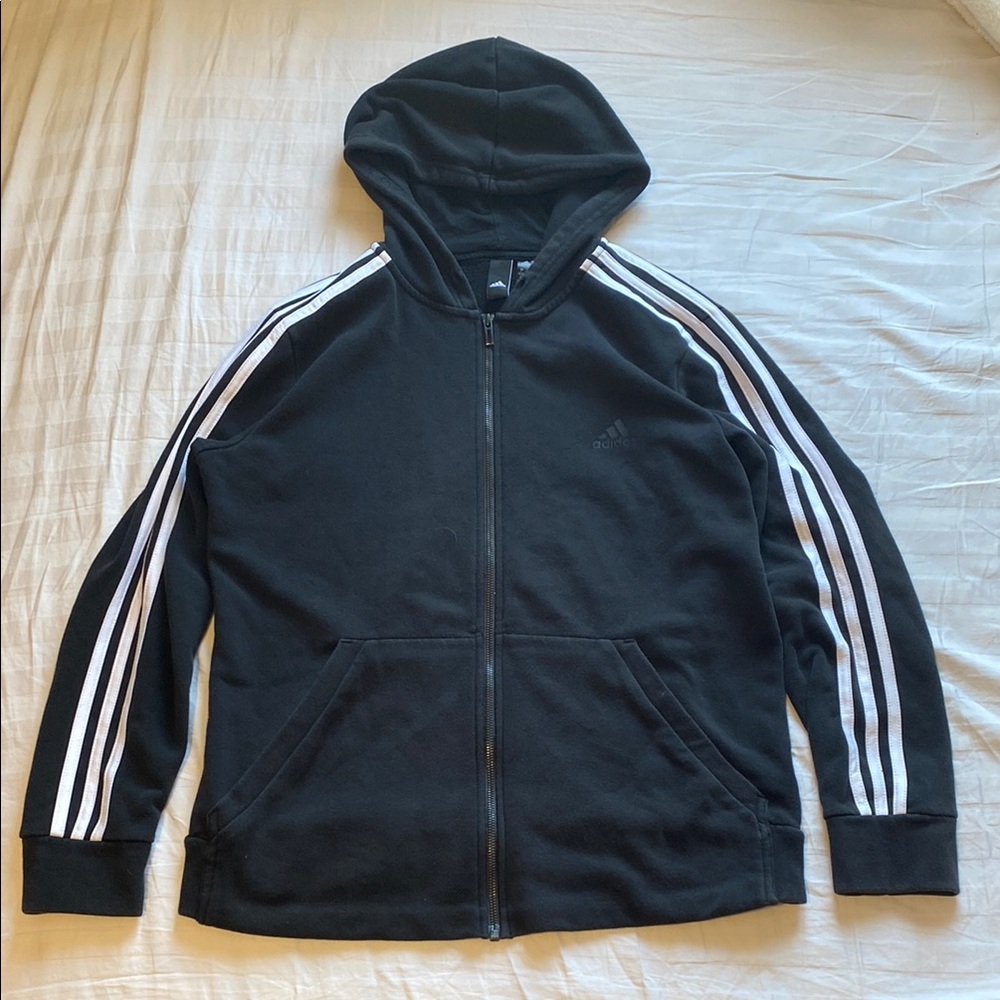 Adidas Black Hoodie with White Stripes